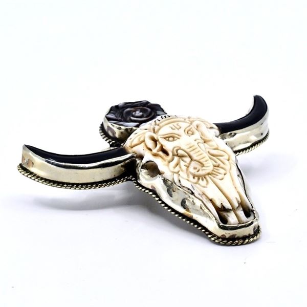 Bone Pewter Ganesha Bull Skull Wall Ornament