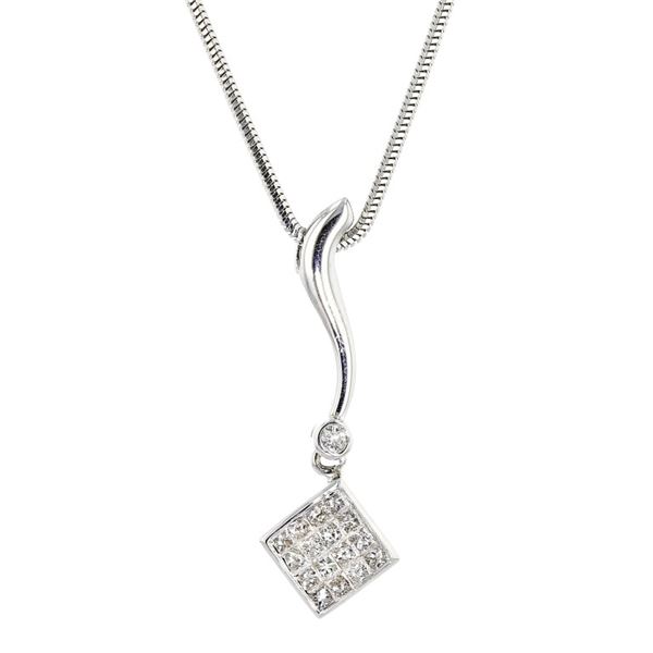 14K White Gold 0.60ctw Princess Diamond Pendant