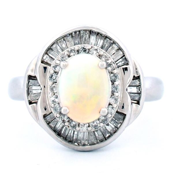 Platinum 0.78ct Opal & 0.40ct Diamond Ring