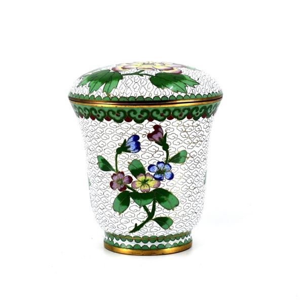 Collectible Chinese Cloisonné Floral Lidded Jar