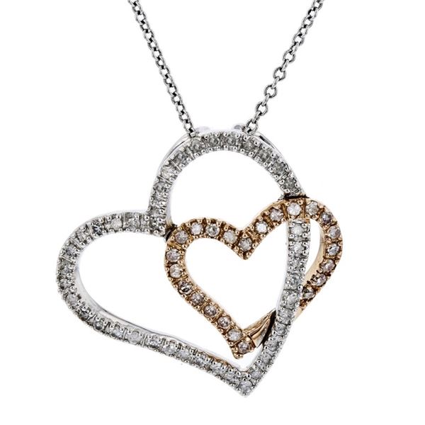 14K Two Tone Gold 0.30ctw Diamond Heart Pendant