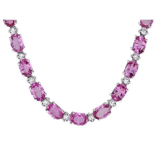 14k Gold 25.00ct Sapphire & 1.35ct Diamond Necklac