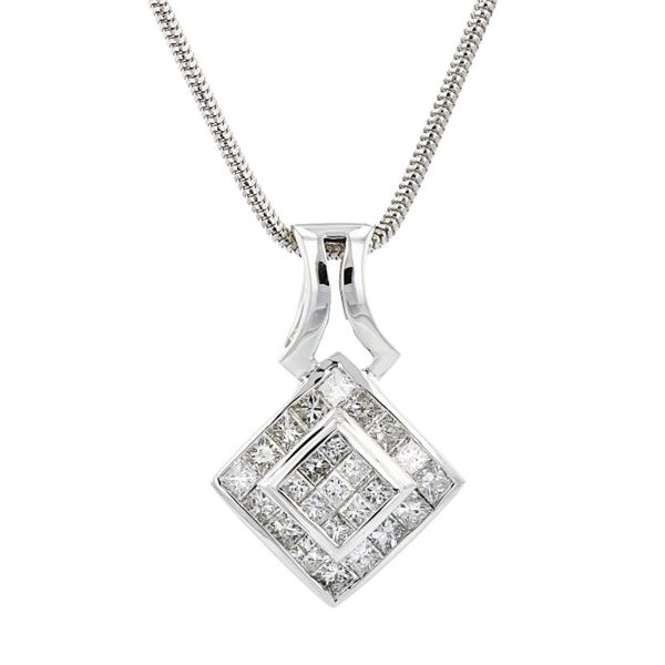 18K White Gold 1.90ct Diamond Pendant with Chain