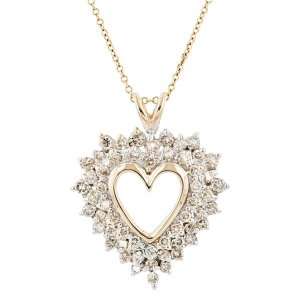14K Yellow Gold 0.95ctw Diamond Heart Pendant