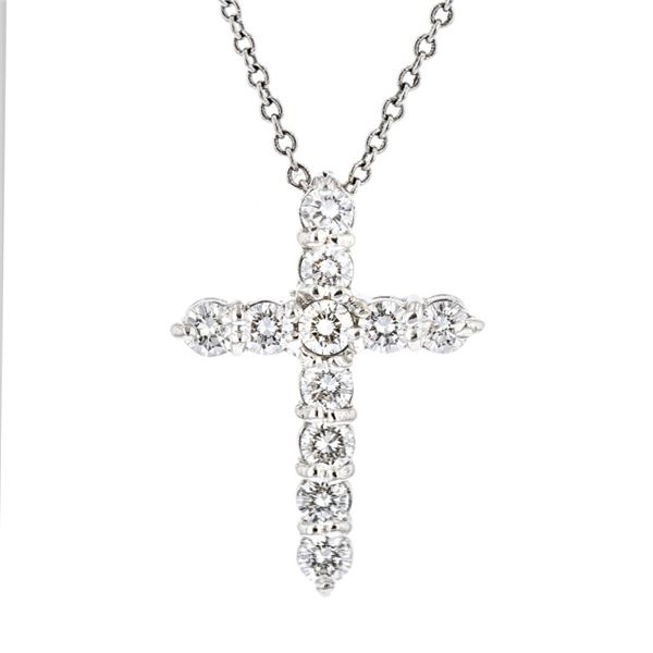 14K White Gold 0.55ctw Diamond Cross Pendant
