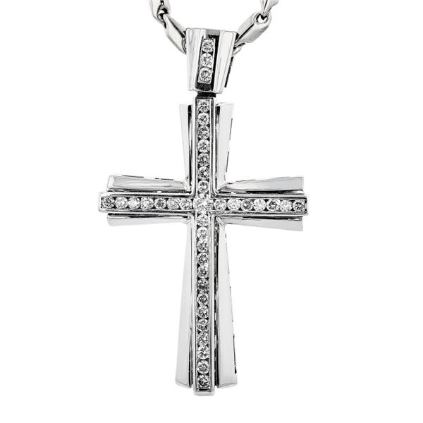 18K White Gold 1.70ctw Channel Diamond Cross Penda
