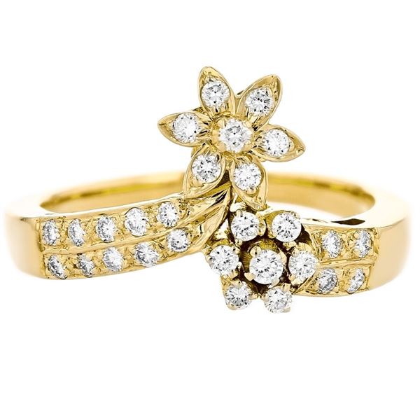 18K Yellow Gold 0.35ctw Diamond Flower Ring