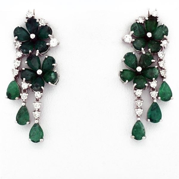 14K Gold 9.12ct Emerald & 0.71ct Diamond Earrings