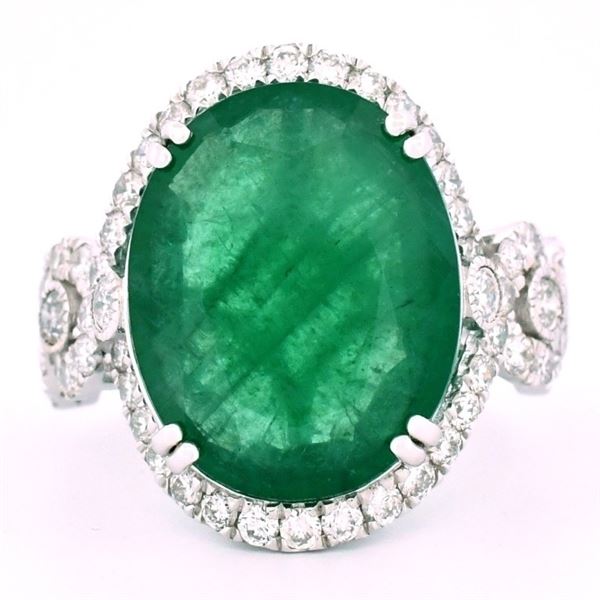 18k White Gold 7.45ct Emerald & 1.33ct Diamond Rin