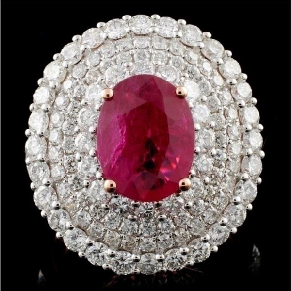 18K Rose Gold 2.25ct Ruby & 2.55ct Diamond Ring