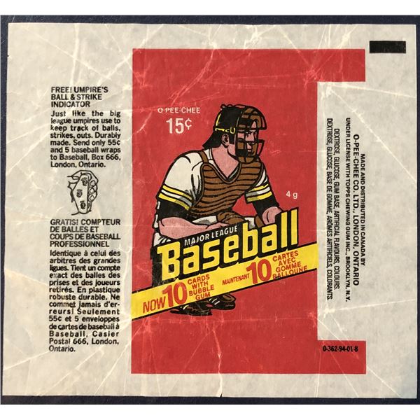 1978 O-PEE-CHEE BASEBALL WRAPPER