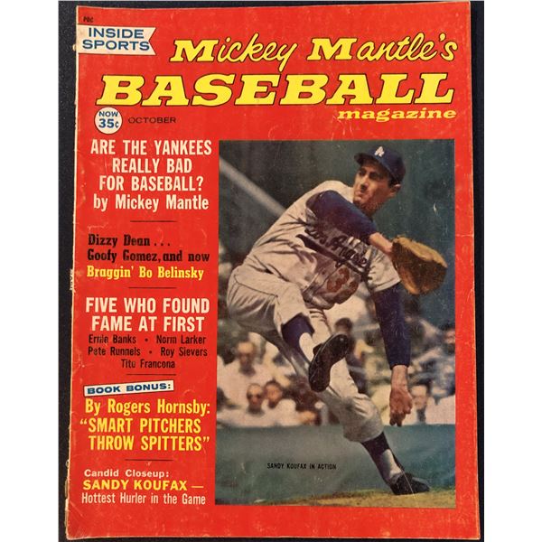 OCTOBER 1962 MICKEY MANTLE'S BASEBALL MAGAZINE -SANDY KOUFAX (HOF) COVER
