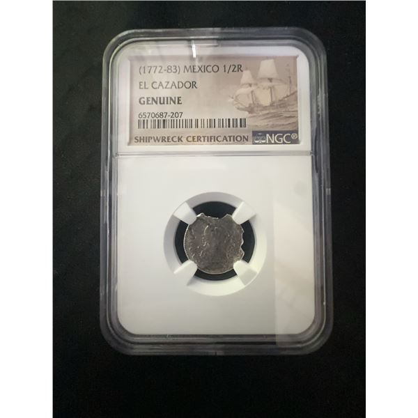 1772-83 Mexico 1/2 Real, El Cazador Shipwreck, NGC Certified Genuine