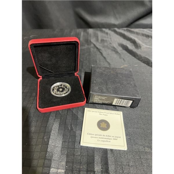 2004 Canada Proof Silver Dollar The Poppy 99.99% with Box and COA, Limited Mintage
