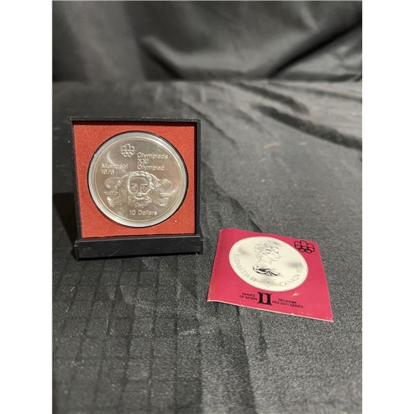 1976 Montreal Olympics $10 Silver Coin, 45mm, 750 Grains, Sterling Silver, Cased