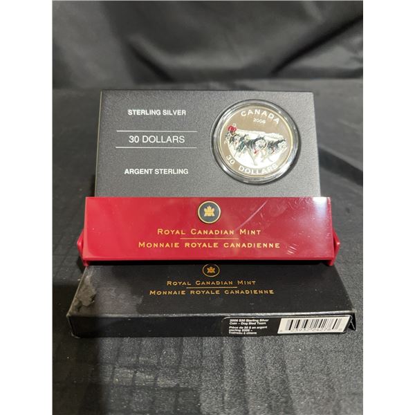 2006 Royal Canadian Mint $30 Sterling Silver Dog Sled Coin With Case, COA, 31.5g
