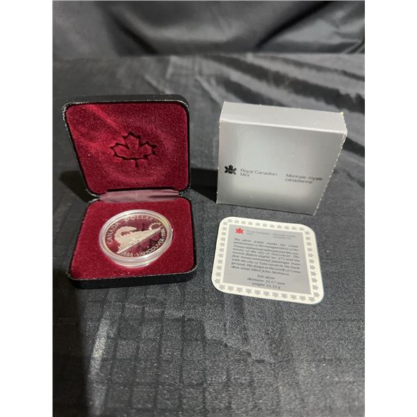 1986 Royal Canadian Mint Silver Dollar Vancouver 100th Anniversary with Case and COA