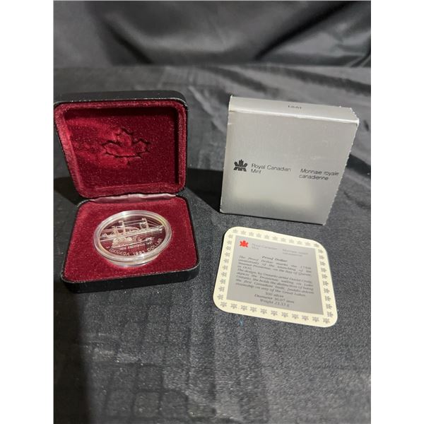 1991 Royal Canadian Mint Silver Proof Dollar Frontenac Steamship 175th Anniversary