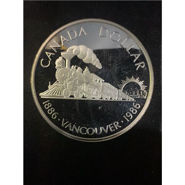 1986 Canada Vancouver Dollar Coin, 23g .500 Silver, Steam Locomotive, Elizabeth II