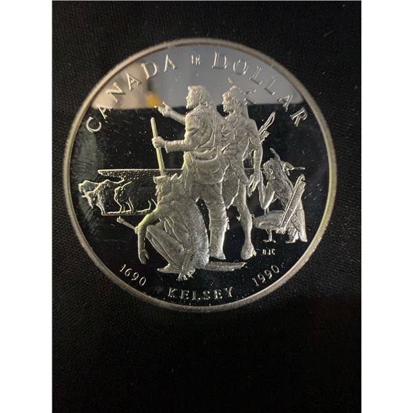 1990 Canada Dollar Coin, Henry Kelsey Commemorative, 23g, .500 Silver, Queen Elizabeth II