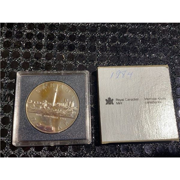 1984 Royal Canadian Mint Proof Silver Dollar, 500 Silver, Toronto Canoe, 23.4g With Case