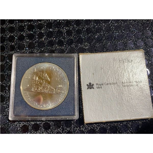 1986 Vancouver Commemorative Silver Dollar, Royal Canadian Mint, 23.4g, .500 Silver