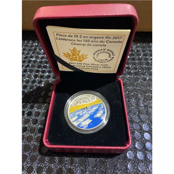2017 Canada $10 Fine Silver Coin Canola Field 150th Anniversary RCM 34mm 15.87g