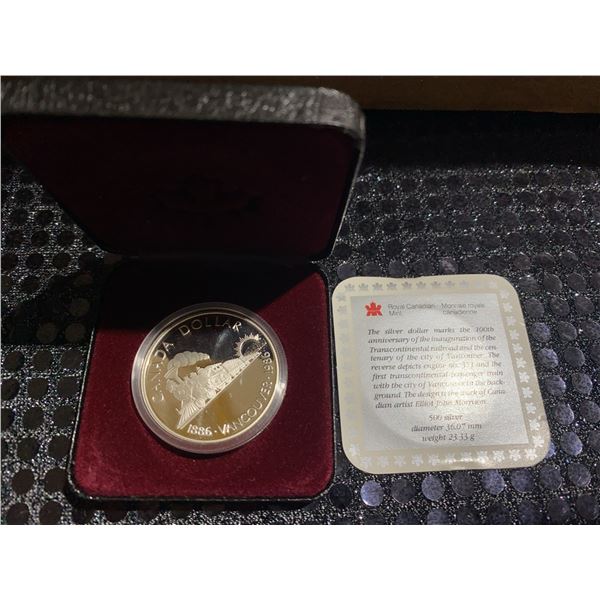1986 Royal Canadian Mint Silver Dollar 100th Transcontinental Railroad Vancouver
