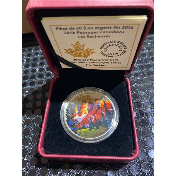 2016 $20 Fine Silver Coin The Rockies Canadian Landscapes RCM 31.83g w/ Case