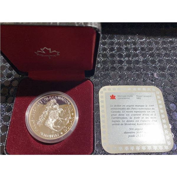 1985 Canada Silver Dollar National Parks Centennial Moose Coin in Case