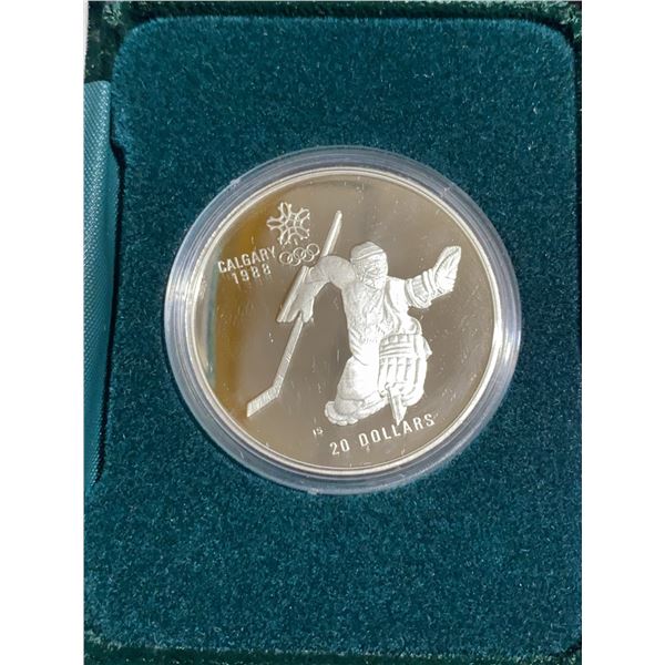 1986 Canada $20 Calgary Olympic Hockey 925 Sterling Silver Coin with Queen Elizabeth II Effigy