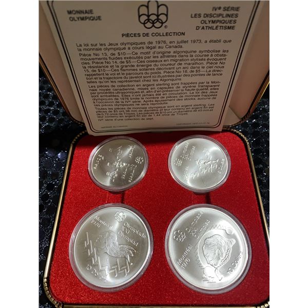 1976 Montreal Olympic Silver Coin Set, Series IV, Uncirculated, 4 Coins, COA, Case