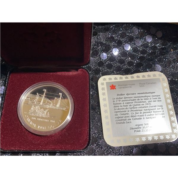1991 Royal Canadian Mint Silver Proof Dollar Frontenac 1816 Commemorative Coin