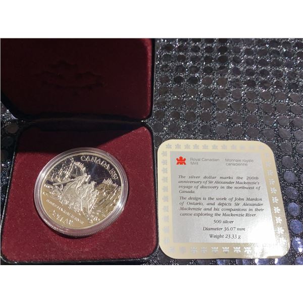 1989 Canadian Silver Dollar Sir Alexander Mackenzie 200th Anniversary, 36.07 mm, 23.33 g