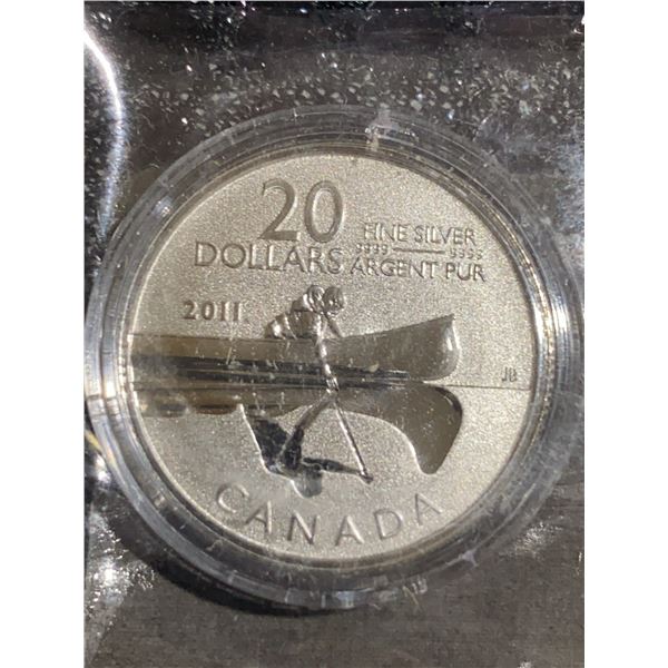 2011 Canada $20 Fine Silver Canoe Coin Elizabeth II .9999 Pure