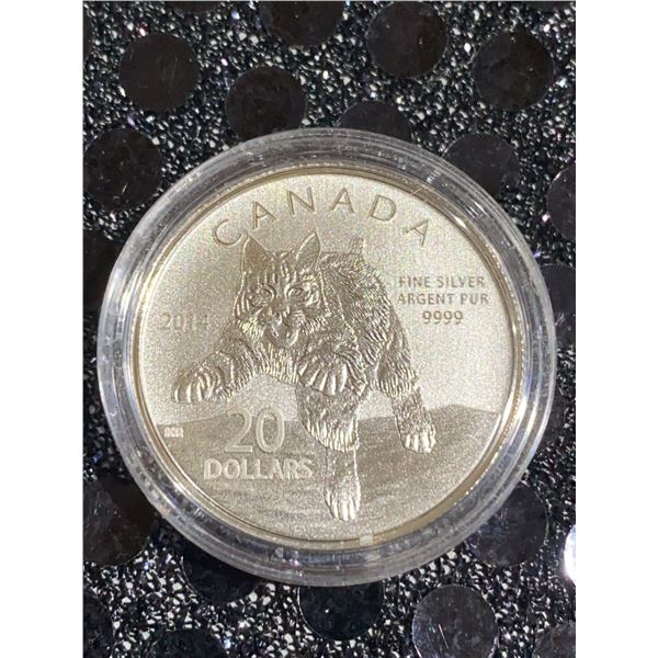 2014 Canada $20 Fine Silver Coin Bobcat .9999 with Queen Elizabeth II Obverse