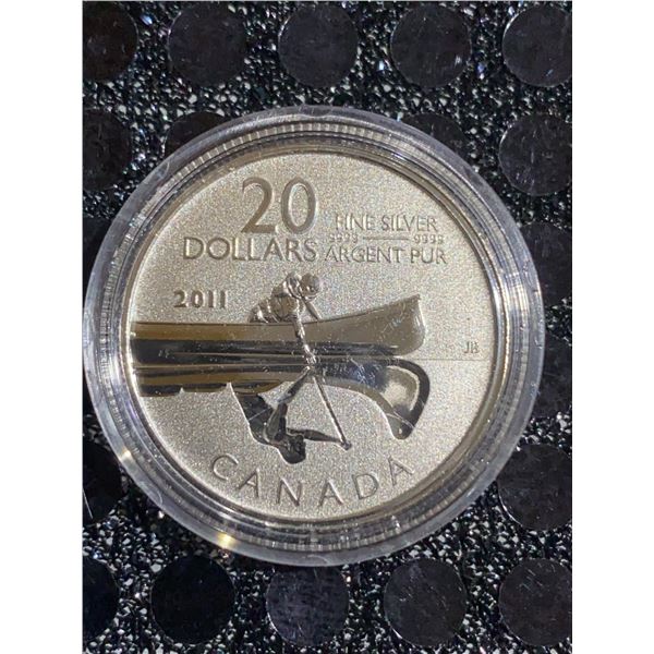 2011 Canada $20 Fine Silver Coin Canoe Design Elizabeth II D.G. Regina