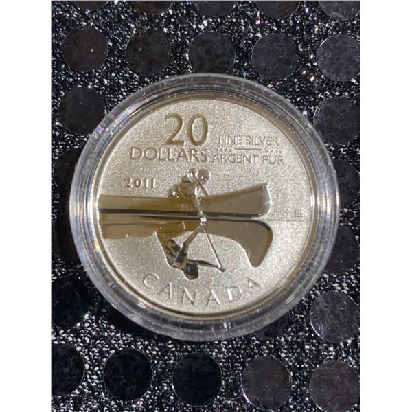 2011 Canada $20 Fine Silver Coin Canoe Design With Queen Elizabeth II Effigy