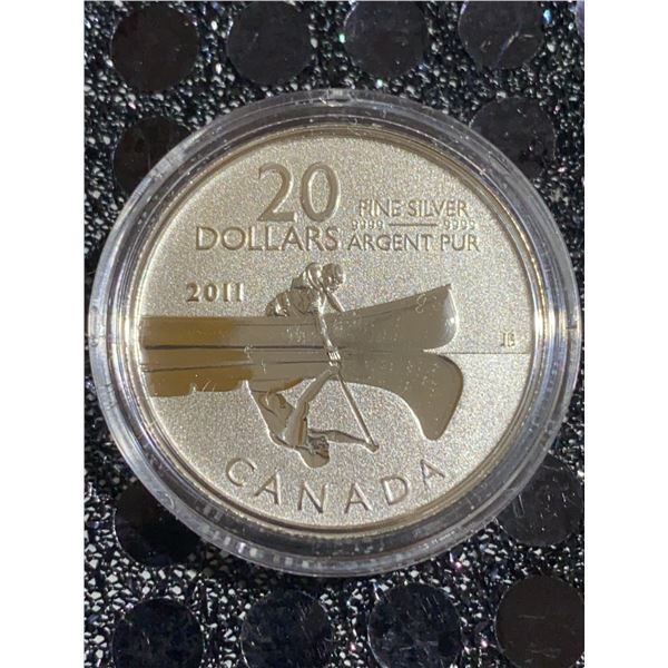 2011 Canada 20 Dollars Fine Silver Canoe Coin in Capsule