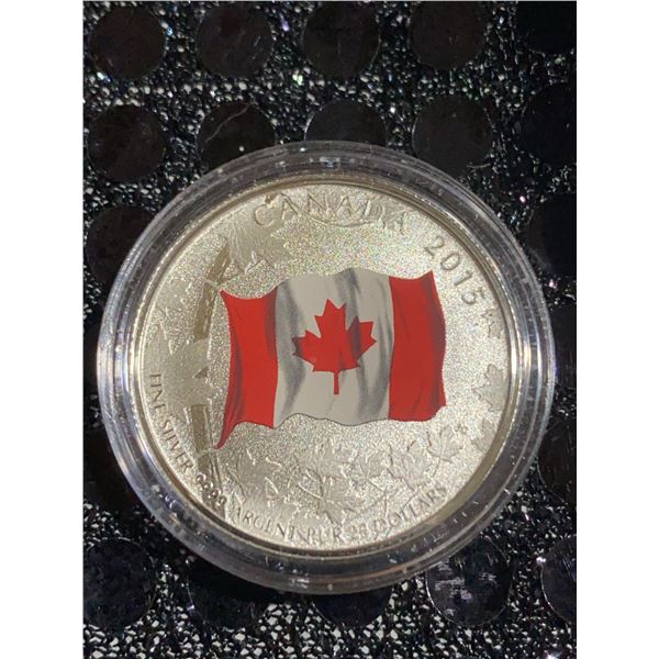 2015 Canada $20 Fine Silver Coin With Colour Canadian Flag Queen Elizabeth II