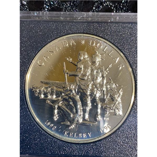 1990 Canada Silver Dollar 500 Silver, Kelsey Commemorative, Queen Elizabeth II Obverse