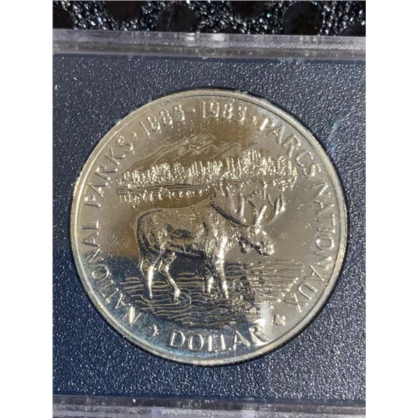 1985 Canada National Parks Dollar Coin, 500 Silver, Moose Design, Queen Elizabeth II