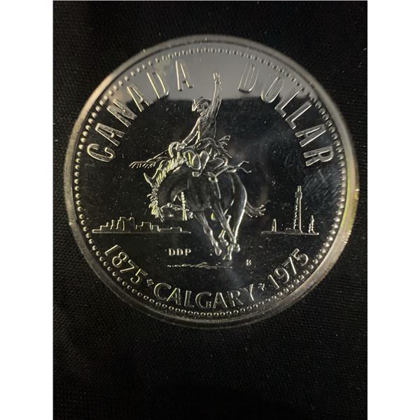 1975 Calgary Canada Silver Dollar, .500 Silver, 23g, Queen Elizabeth II, Rodeo Reverse