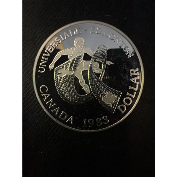 1983 Universiade Edmonton Commemorative Silver Dollar Coin, 23g, .500 Silver, Canada