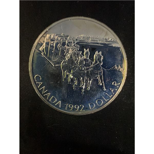 Canada 1992 Silver Dollar Coin, 23g, .500 Silver, Queen Elizabeth II Obverse, Carriage Reverse