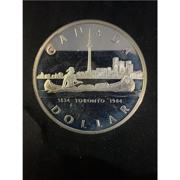 1984 Canada Silver Dollar Coin, Toronto Commemorative, 23g, .500 Silver, Queen Elizabeth II