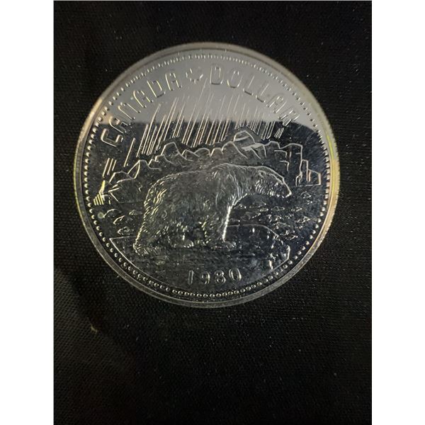 1980 Canada Silver Dollar .500 Silver 23g with Beaver Design and Queen Elizabeth II Obverse