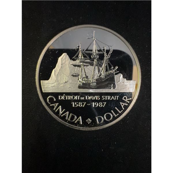 1987 Canada Dollar .500 Silver Coin 23g Detroit De Davis Strait 1587-1987 Queen Elizabeth II
