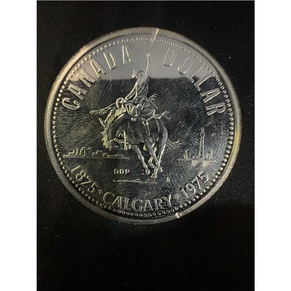 1975 Canada Calgary Dollar 23g .500 Silver Coin With Queen Elizabeth II Reverse
