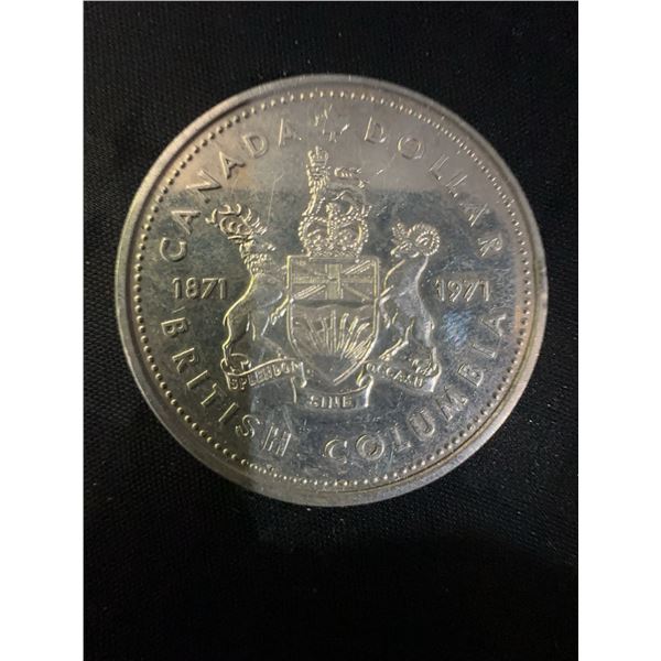 1971 British Columbia Canada Dollar Coin, Queen Elizabeth II, 23g .500 Silver